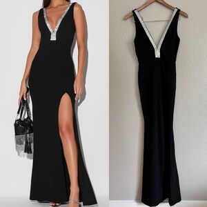 Stunned By You Black Rhinestone Mermaid Maxi Dress